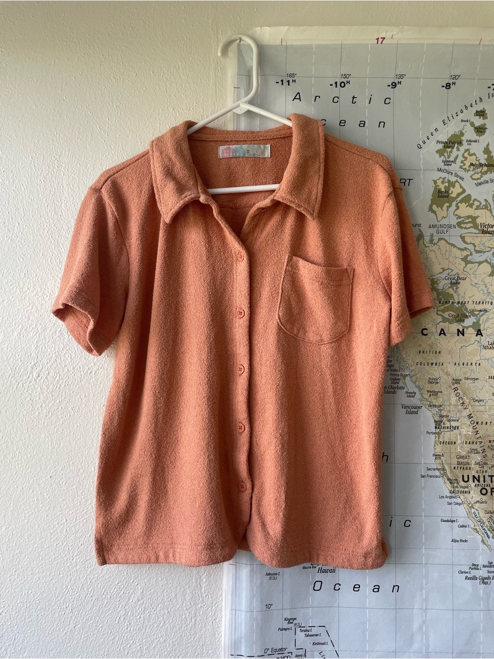 This Free People FP Beach soft orange terry cloth button-down shirt